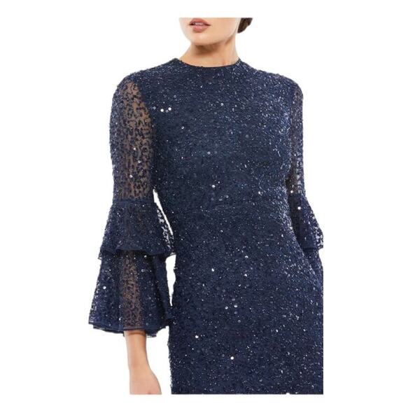 Mac Duggal Size 6 NEW Sequined Ruffle 3/4 Sleeve Midi Dress Blue 10802 Formal - Picture 3 of 7